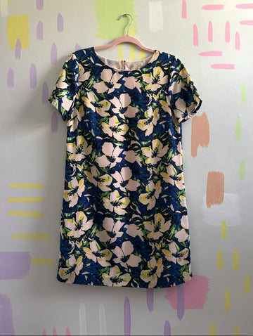 J. Crew Navy Floral Print Short Sleeve Shift Dress - Size 4