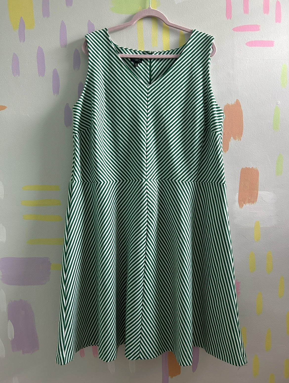 Talbots Green & White Diagonal Stripe Sleeveless Dress - Size 3X