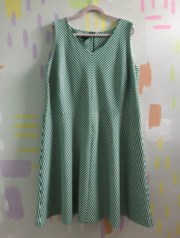 Talbots Green & White Diagonal Stripe Sleeveless Dress - Size 3X