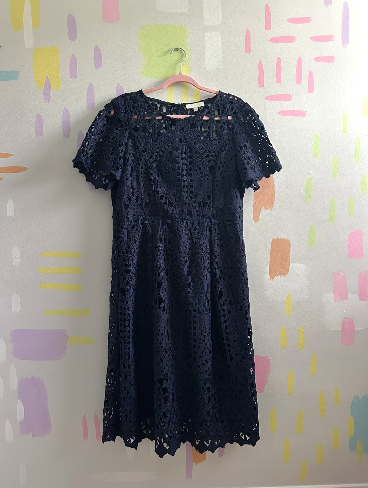 Eri + Ali Navy Blue Crocheted Lace Dress - Size X-Large