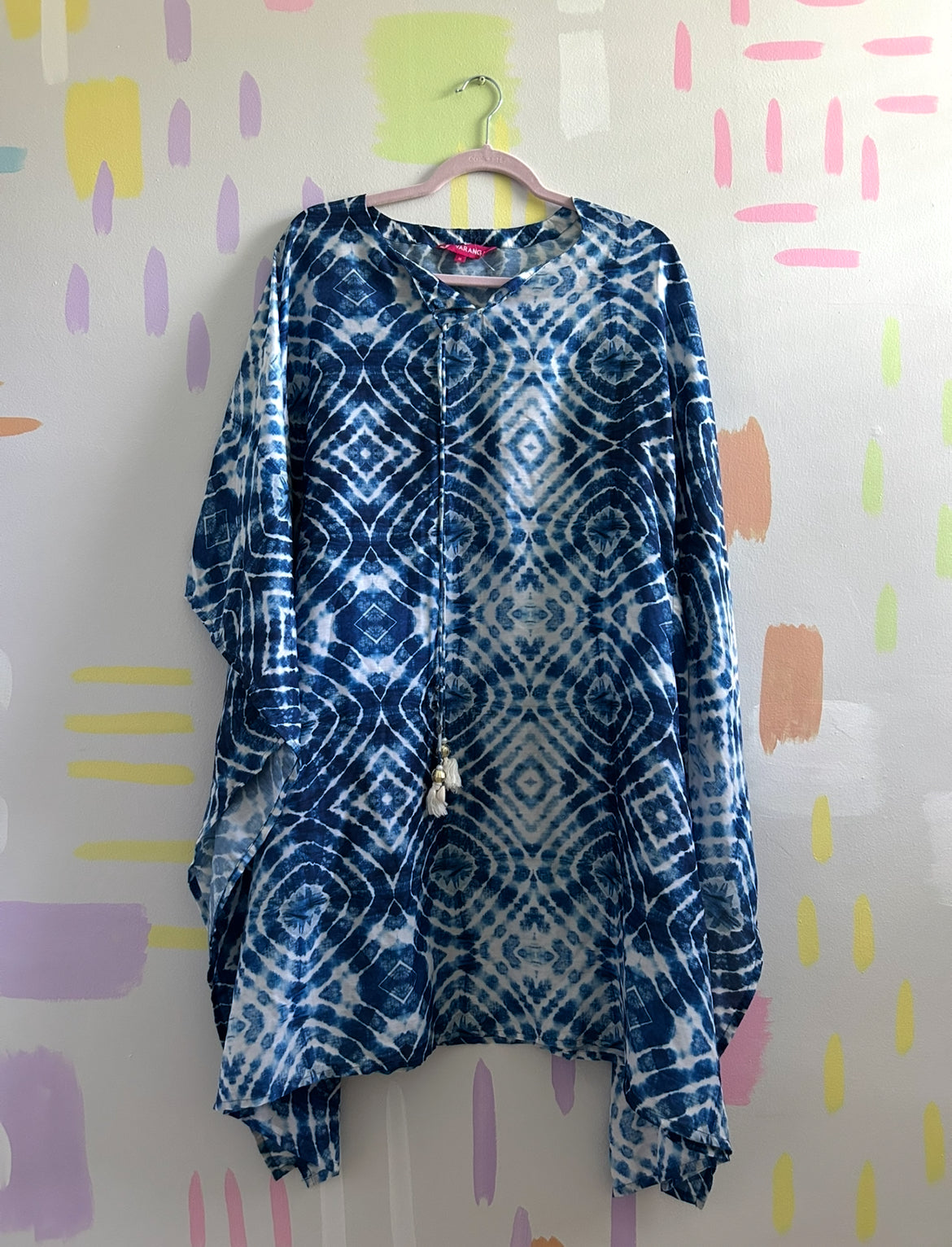 Varanga Blue and White Tie-Dye Kimono Tunic - Size Medium