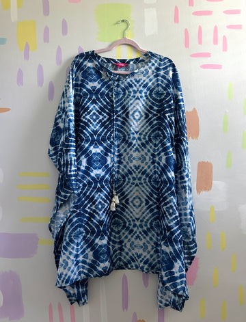 Varanga Blue and White Tie-Dye Kimono Tunic - Size Medium