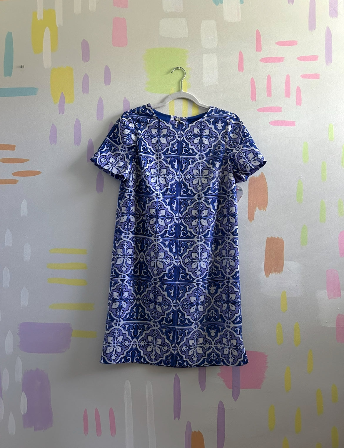 The Limited Blue and White Tile Print Shift Dress - Size Small