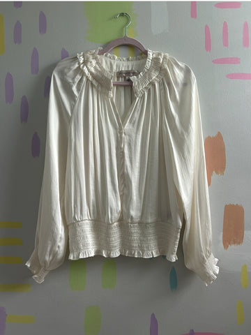 Catherine Malandrino Cream Ruffled V-Neck Blouse - Size Large