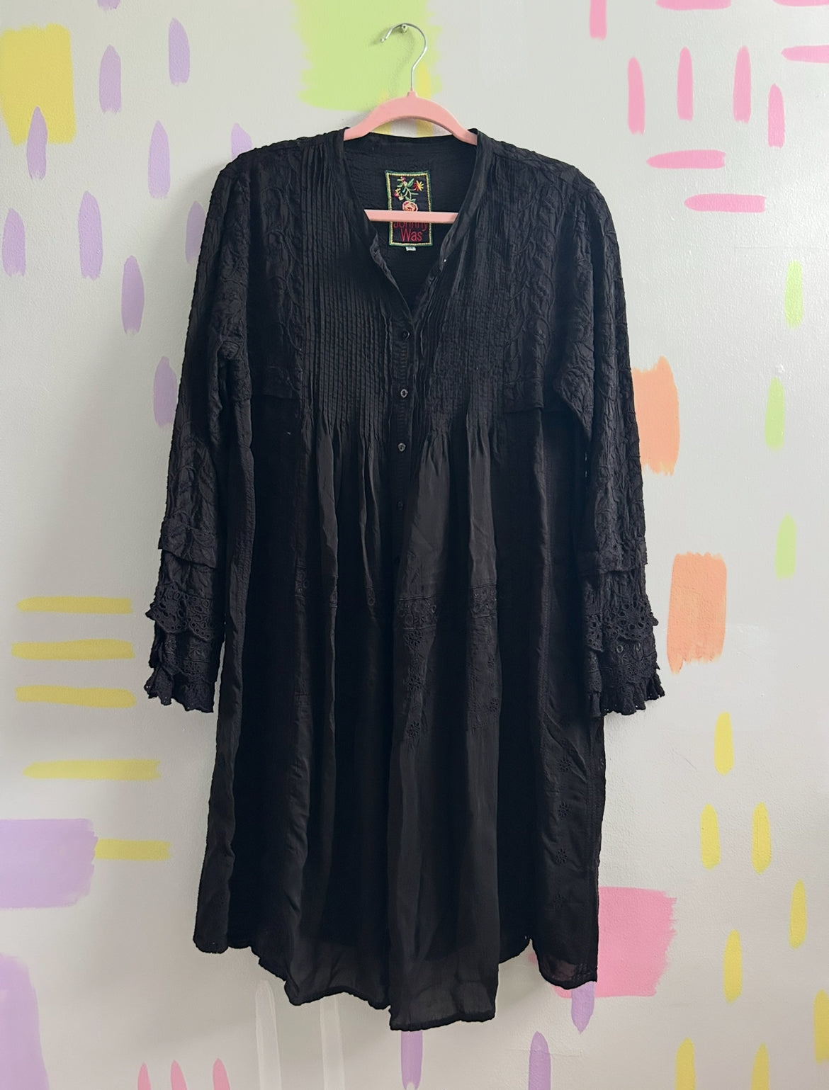Johnny Was Black Embroidered Tunic Dress - Size Medium