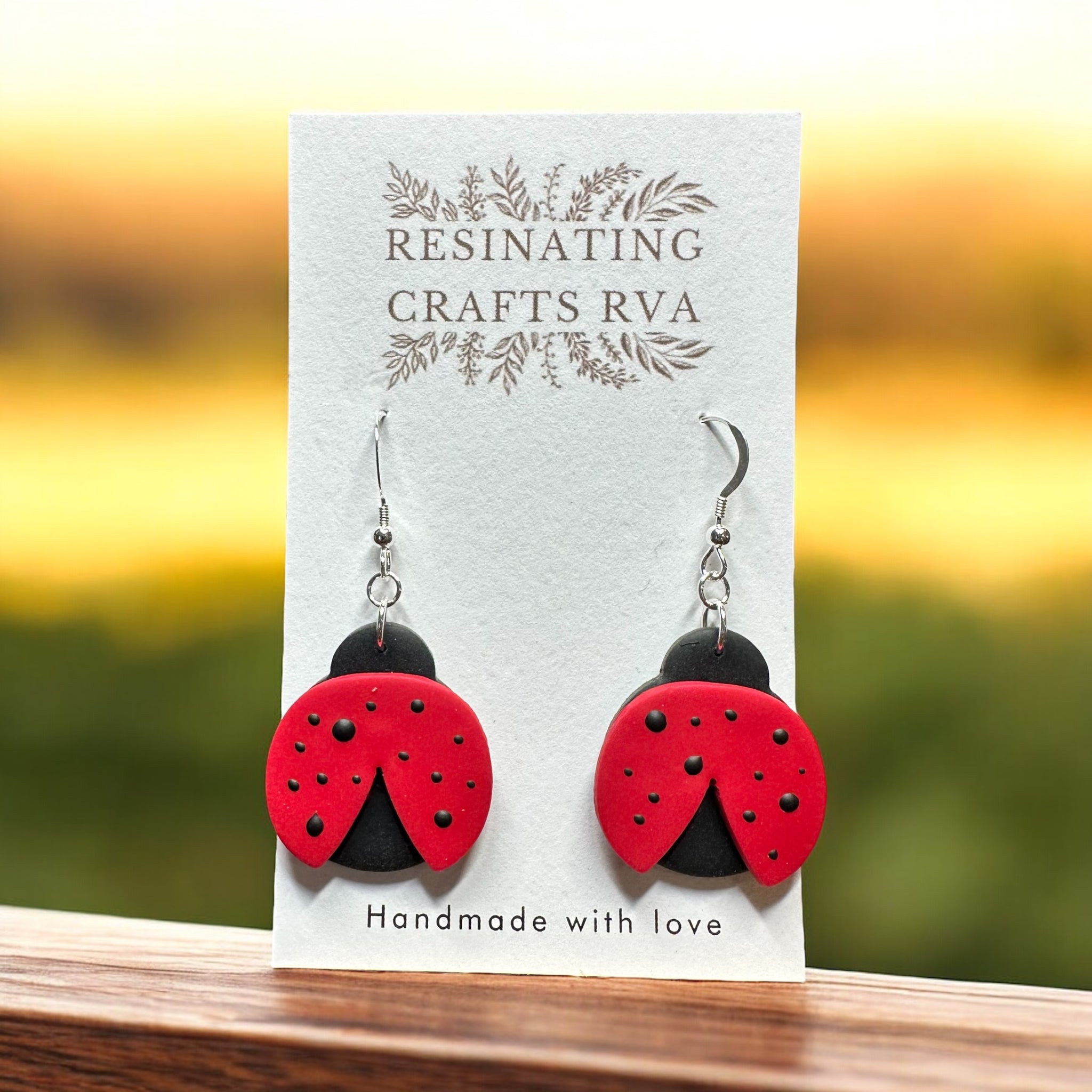 Ladybug Polymer Clay Earrings, sterling silver earrings