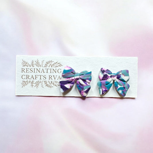 Teal and Purple Colorsplash Polymer Clay Stud Earrings, Sterling Silver Stud Earrings