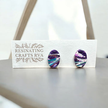 Teal and Purple Colorsplash Polymer Clay Stud Earrings, Sterling Silver Stud Earrings