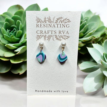 Teal and Purple Geode Polymer Clay Sterling Silver Earrings
