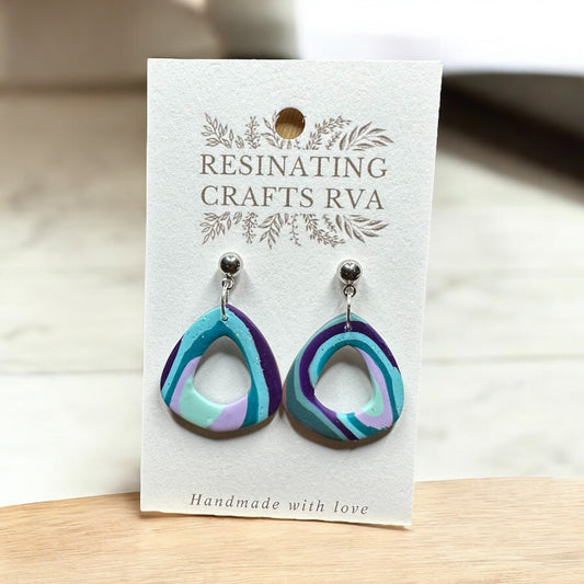 Teal and Purple Geode Polymer Clay Sterling Silver Earrings