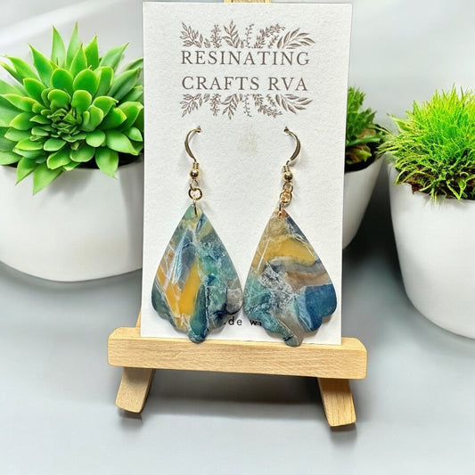 Faux Stone Beachy Polymer Clay Earrings, gold filled earrings and necklace