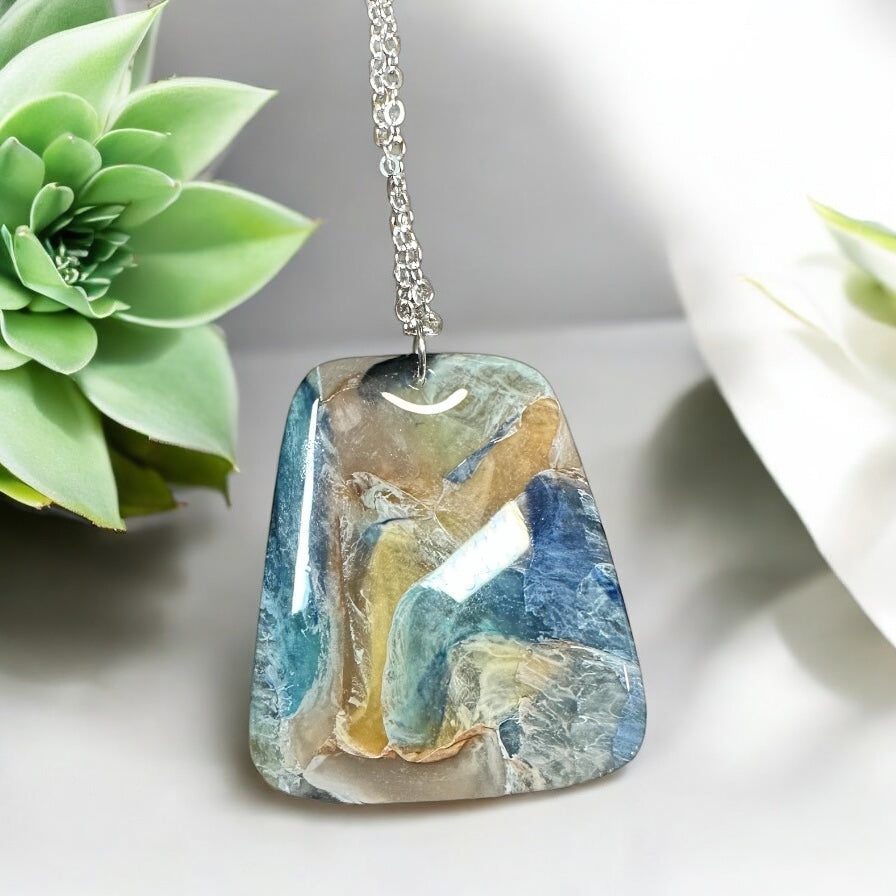 Faux Stone Beachy Polymer Clay Necklace, Sterling Silver