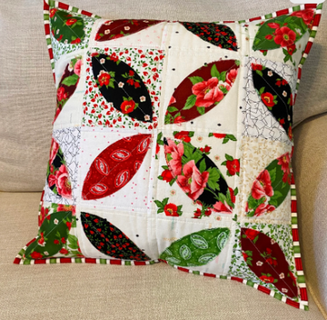 Red, Green, and Cream Cotton Throw Pillow with zipper closure