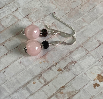 Rose Quartz and Tourmaline Earrings