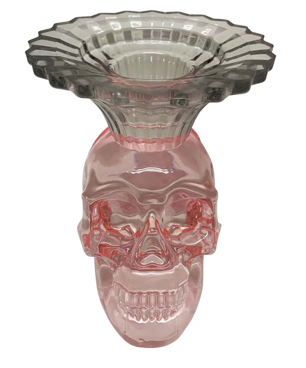 Pink Skull 4" Glass Skull Taper Candle Holder Set