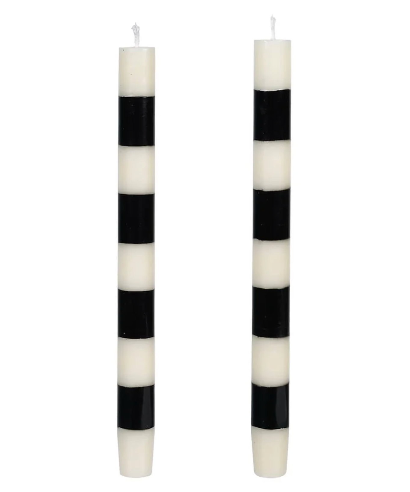 Black and White Candy Stripe 10" Tapered Unscented Candles Set of Two