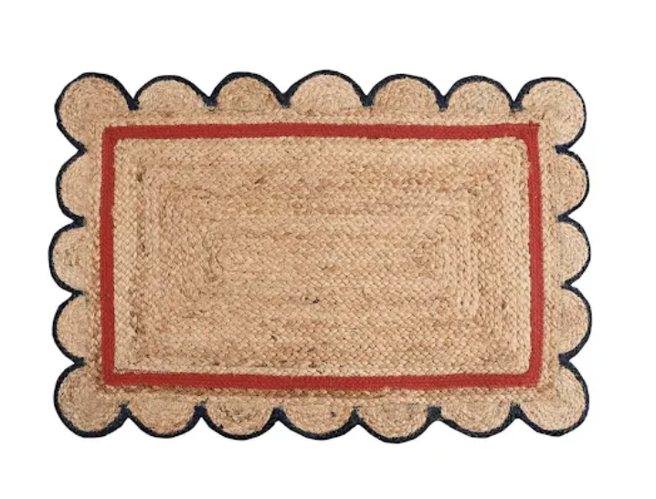 Scalloped Jute Rug Red and Blue