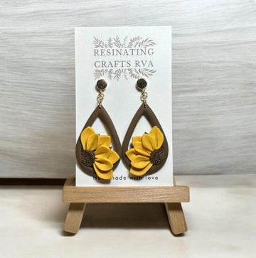 Sunflower Teardrop Polymer Clay Earrings, surgical stainless steel earrings, dangle earrings, summer earrings, lightweight earrings