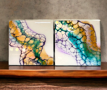 Custom Fluid Art Coaster Set - Set of 2 with Display Stand