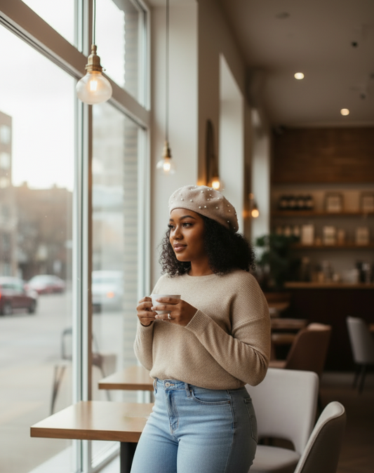 Parisian Wool Beret With Pearl Embellishments