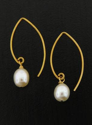 Gold Marquis White Pearl Earrings