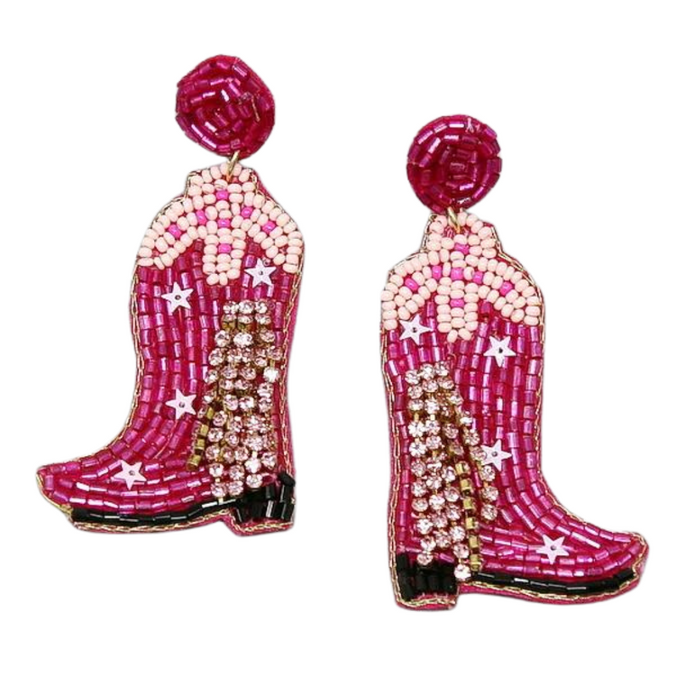 Glam Pink Cowgirl Seed Bead Earrings