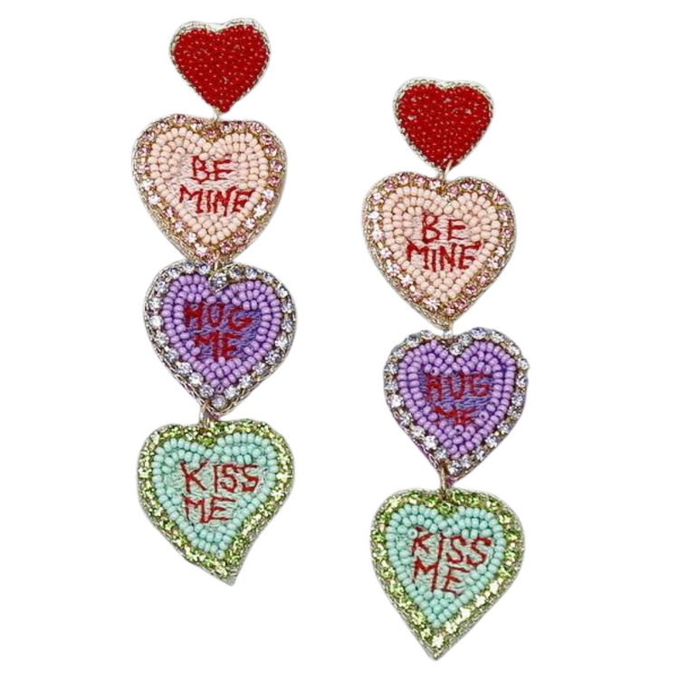 SOLD OUT - Conversation Heart Seed Bead Dangle Earrings