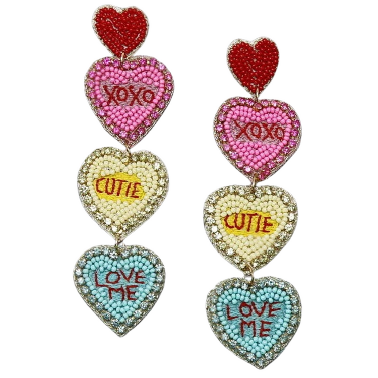 SOLD OUT - Conversation Heart Seed Bead Dangle Earrings