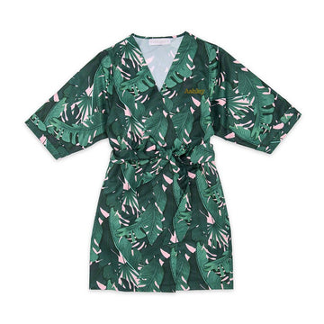 Tropical Satin Robe With Pockets - Banana Leaf