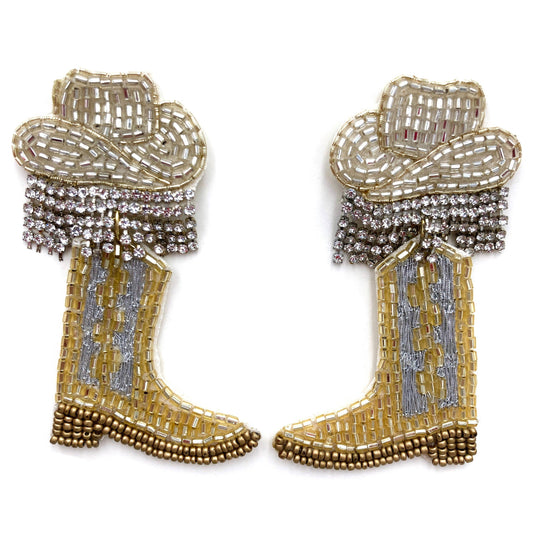 Gold Cowboy Hat Boots Party Rhinestone Seed Bead Post