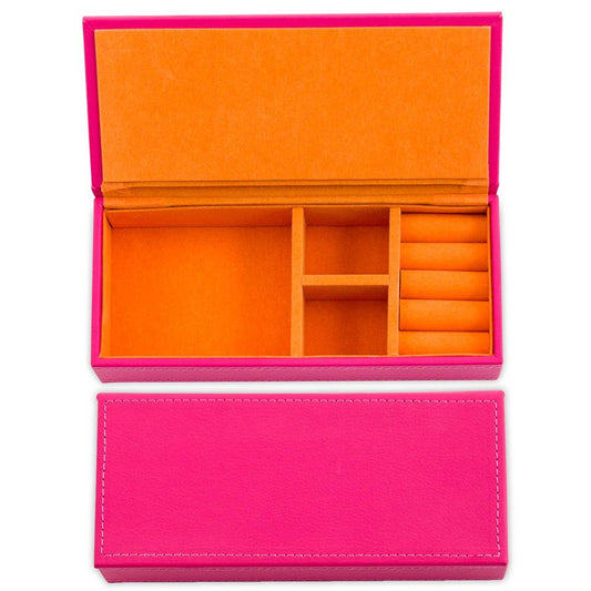 Nelly Hot Pink with Orange Interior Vegan Leather Jewelry Box