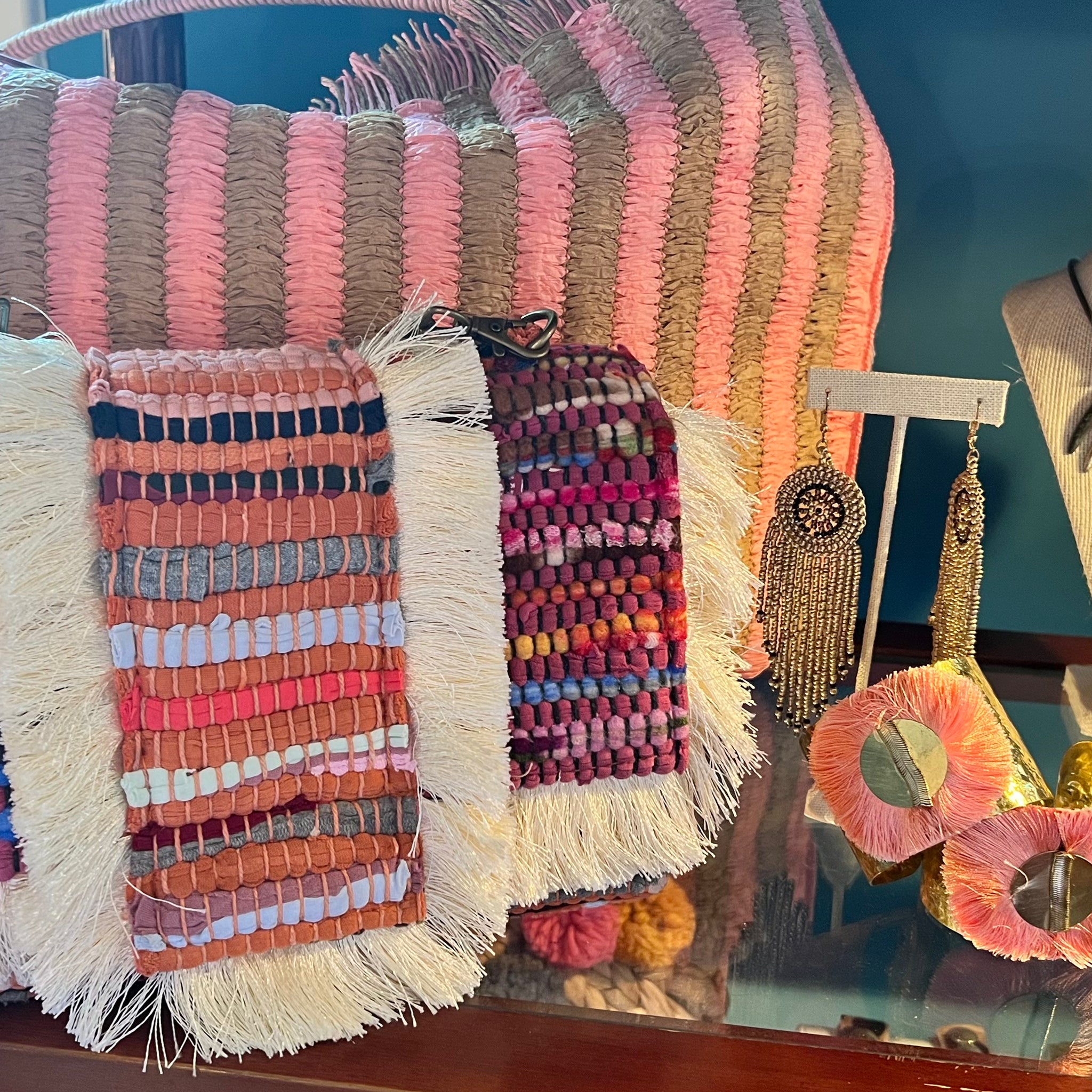 Lamani Multicolor Handwoven Rag Rug Tassel Handbag