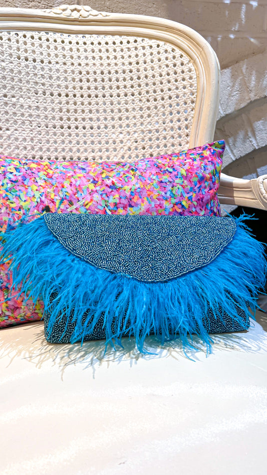 GLAM FEATHER SEED BEAD BAG