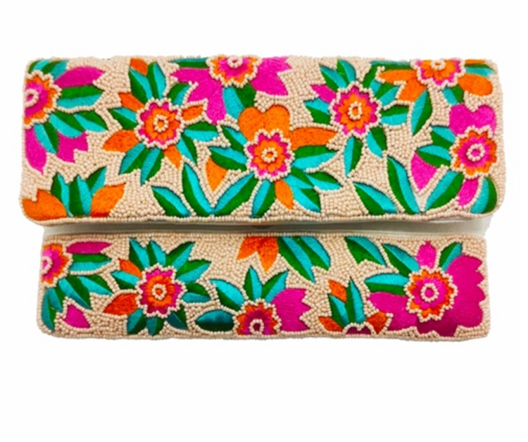 Maui in Bloom Hand Embellished Beaded Flap Clutch
