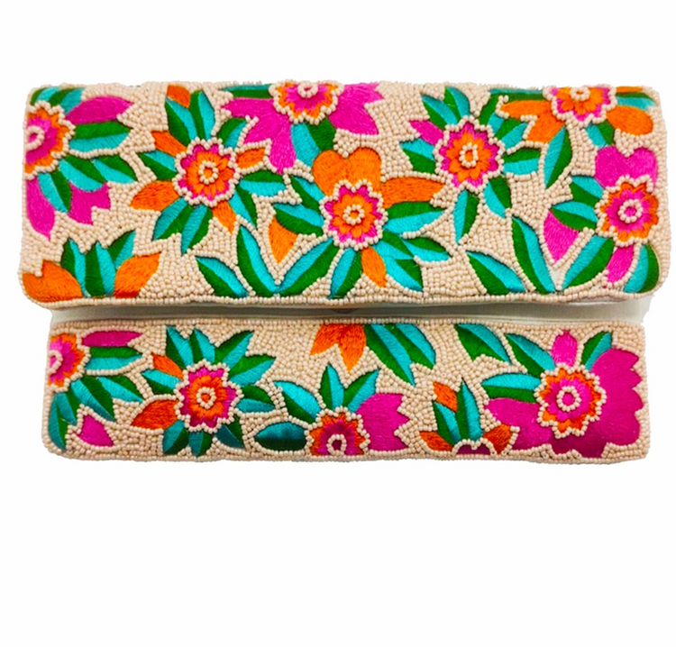 Maui in Bloom Hand Embellished Beaded Flap Clutch