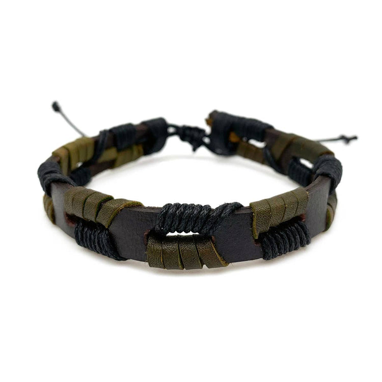 Aadi Green and Black Wrapped Leather Pull Tie Men's Bracelet