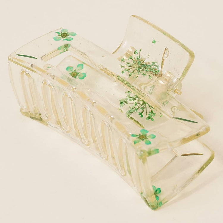 Pressed Flower Rectangle Transparent Hair Claw