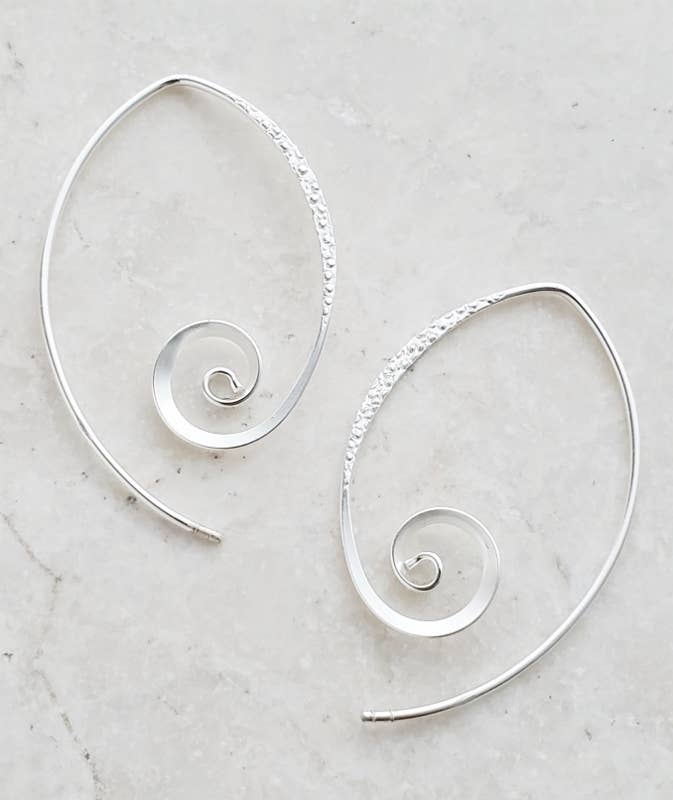 Silver Hammered Spiral Spike Earrings