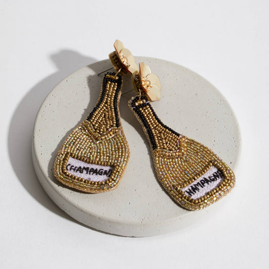 Champagne Bottle Seed Beaded Earrings