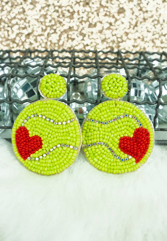 Love Love Tennis Ball Seed Bead Earrings