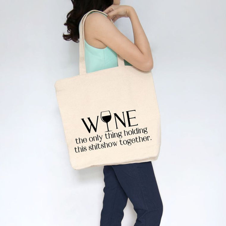 Large Cotton Canvas Tote Bag with Funny Quote and Front Pockets for Shopping, Gym, Overnight, Laptop